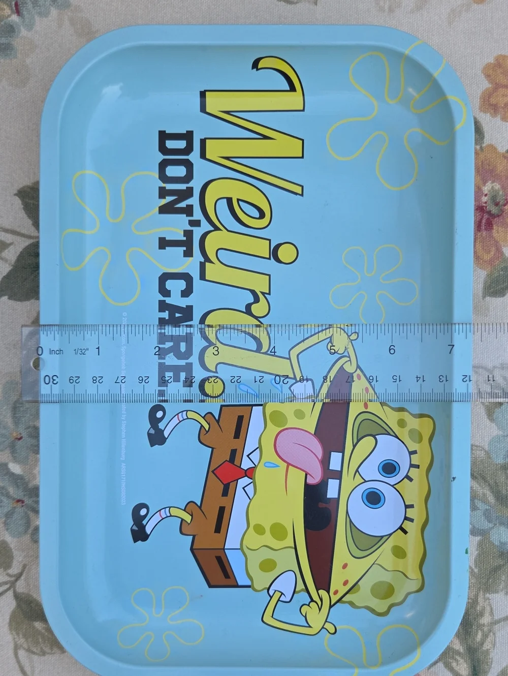 Sponge Bob 'Weird Don't Care' Light Blue Serving Meral Tray 11.5